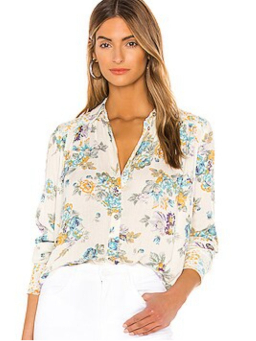 Free People Ivory Floral Button Front Blouse Top Size Small Boho Romantic NWT
